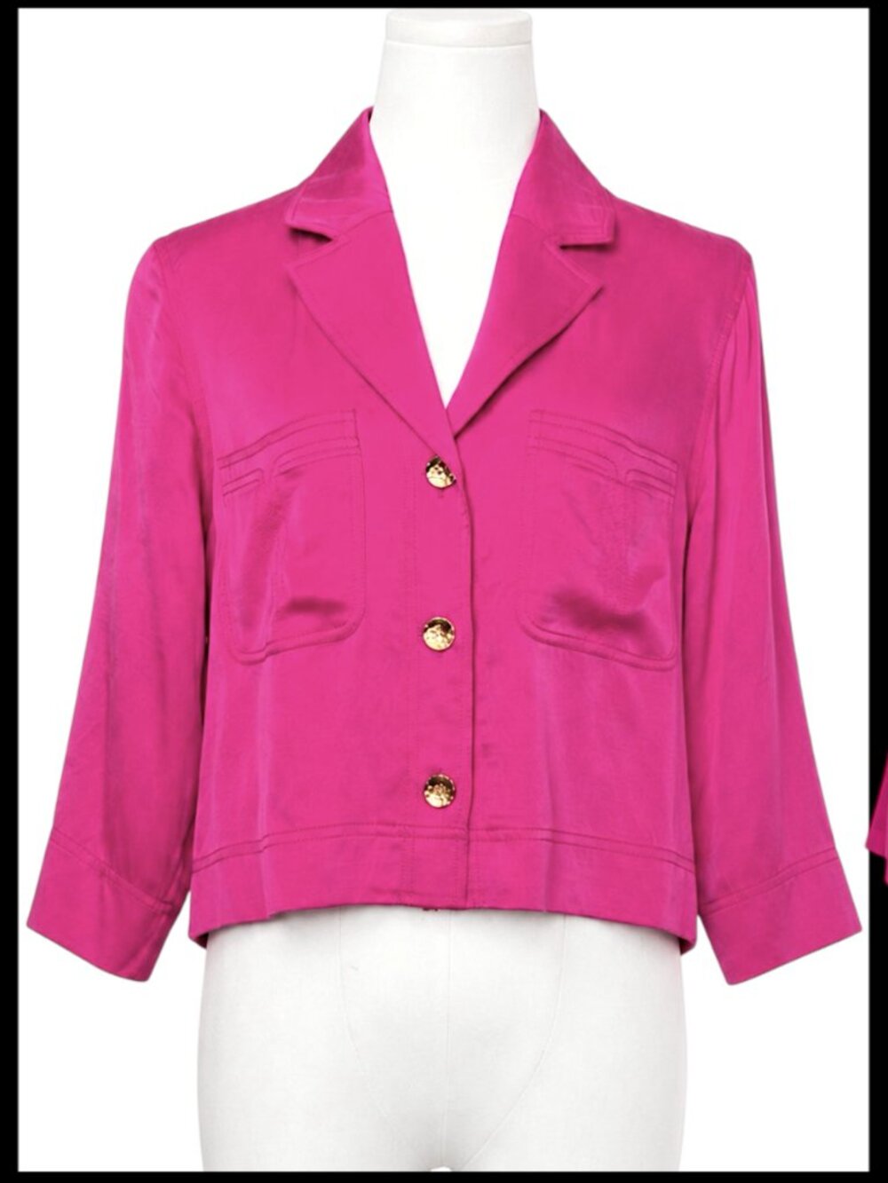 GANNI Washed Satin Crop Shirt Fuchsia Pink Blazer 36 US 4 - Picture 2 of 9